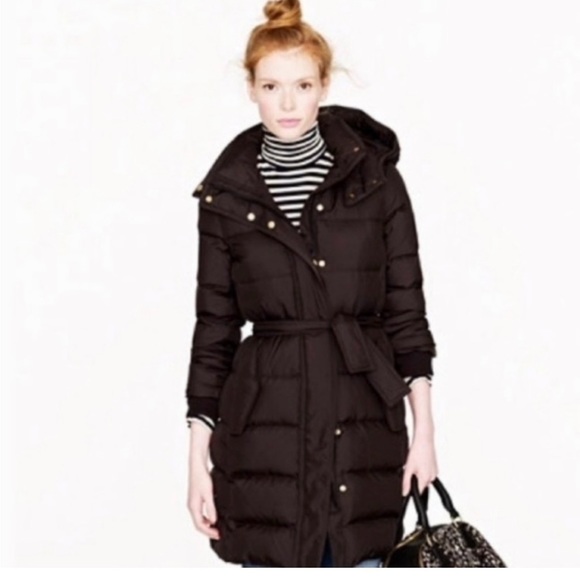 Jcrew long down puffer jacket black hooded - Picture 2 of 8